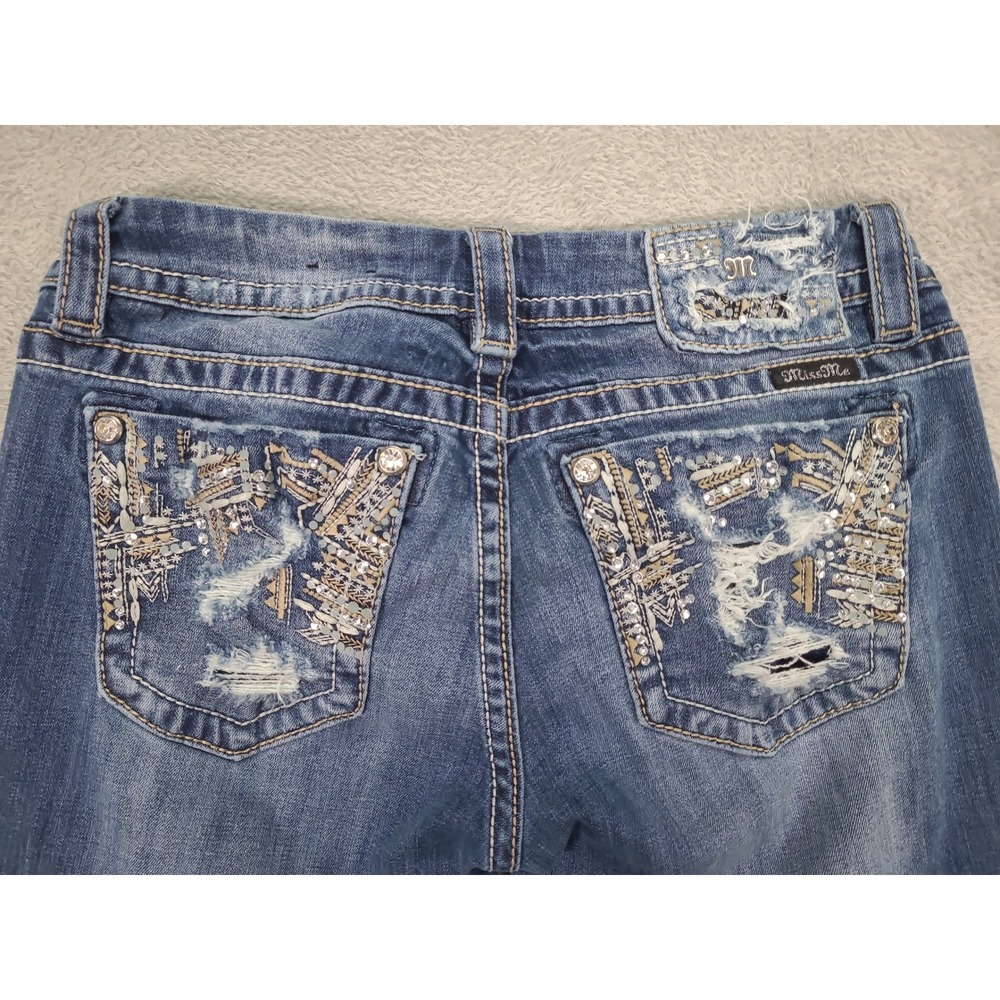 Miss Me Signature Boot Distressed Low Rise Bootcut Jeans Medium Wash Size 29